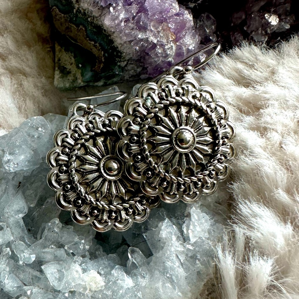 Silver Floral Detail Boho Drop Earrings